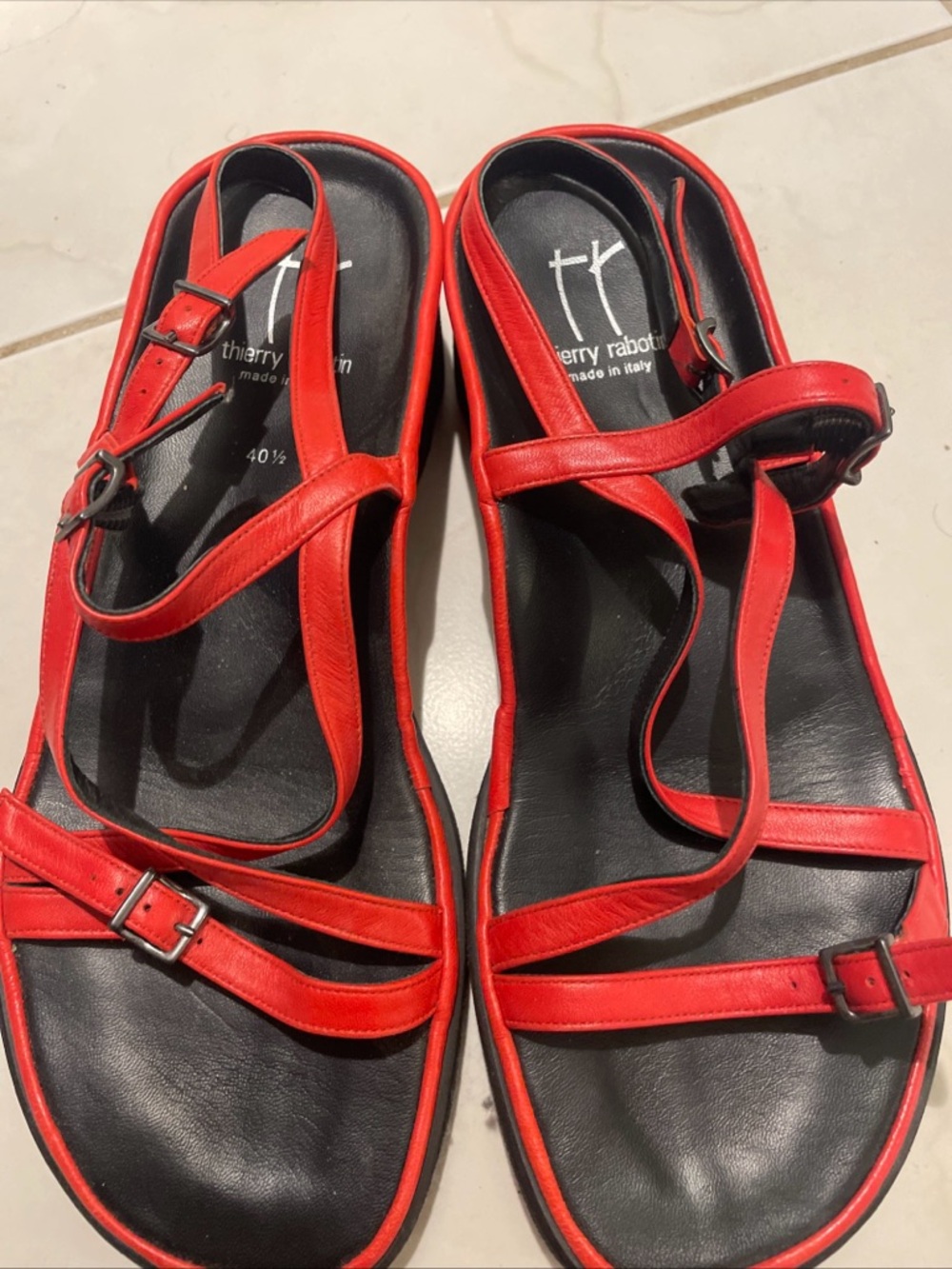 Thierry Rabotin size 40.5 Red Wave Strappy Leather Buckle closure Sandals - Picture 4 of 15